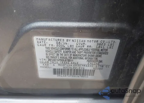 2016 Nissan Sentra Sv from USA, damaged, VIN 3N1AB7AP0GL678511